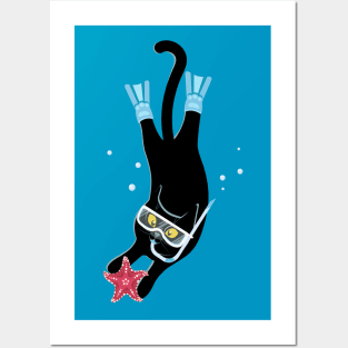 Diving cat Posters and Art